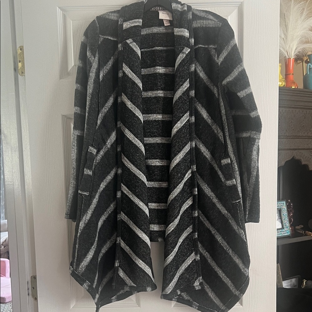 Knox Rose Black and Gray Striped Cardigan